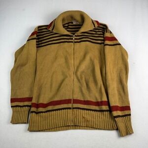 Vintage Snowdrift Full Zip Cardigan Sweater Mustard Yellow Striped Mens Medium